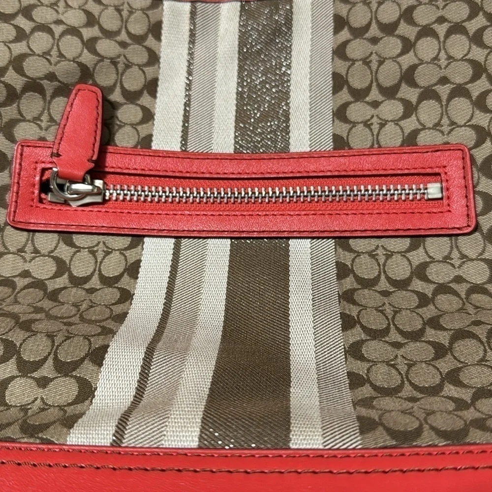 COACH Legacy Signature Stripe Shoulder Bag Purse Orange Tan Monogram Logo
